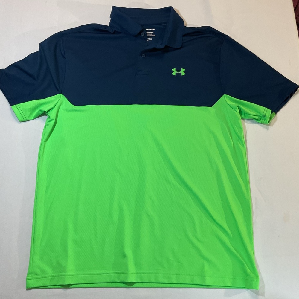 Under Armour Men's Lime Green Navy UA Performance 2.0 Colorblock Polo, Size L